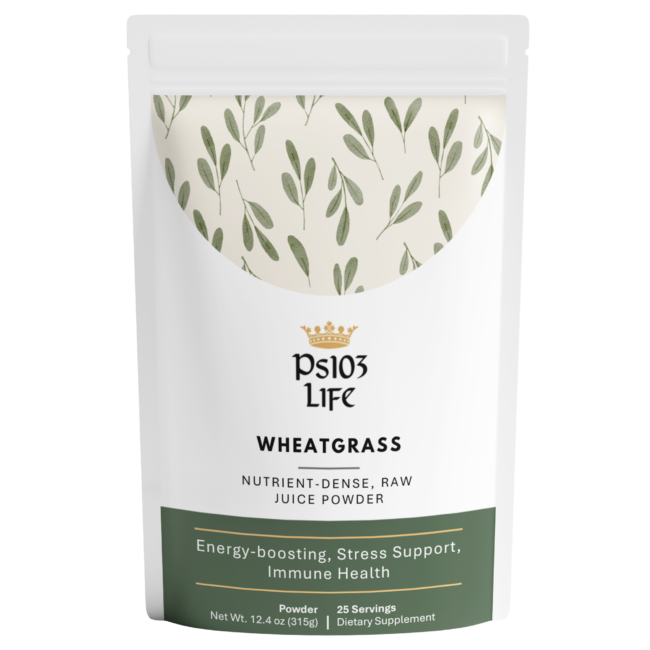 Ps103 Life Wheatgrass powder in resealable pouch