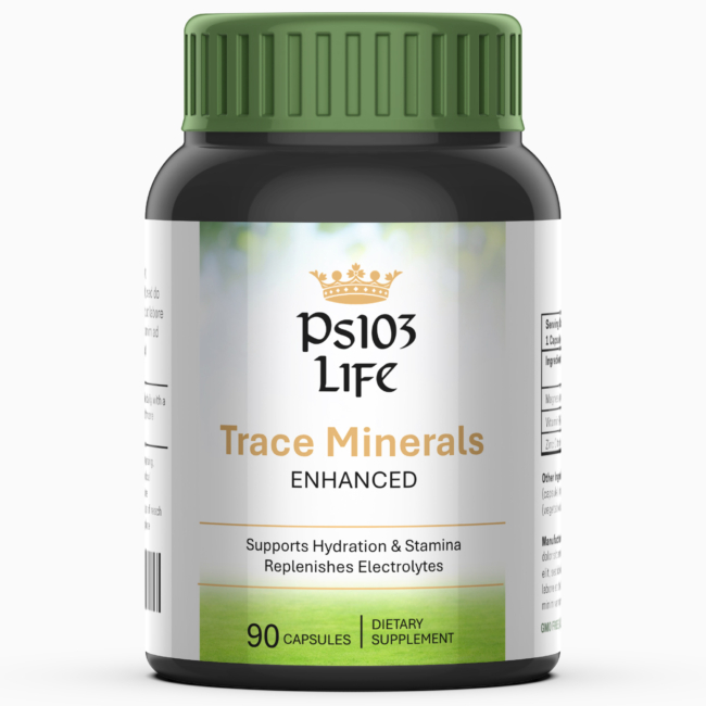 Ps103 Life Trace Minerals vitamin bottle, 90 capsules, Supports hydration & stamina, replenishes electrolytes