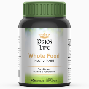 Ps103 Life Whole Food Multivitamin vitamin bottle, 90 capsules, plant derived vitamins & polyphenols