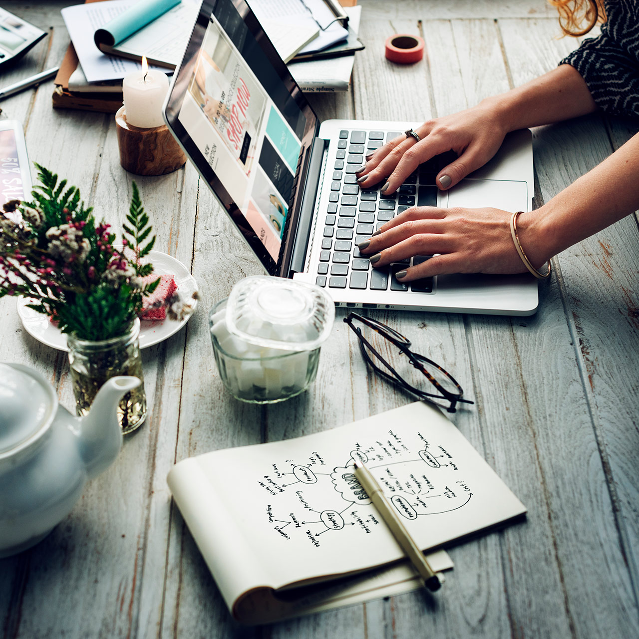 Woman using laptop